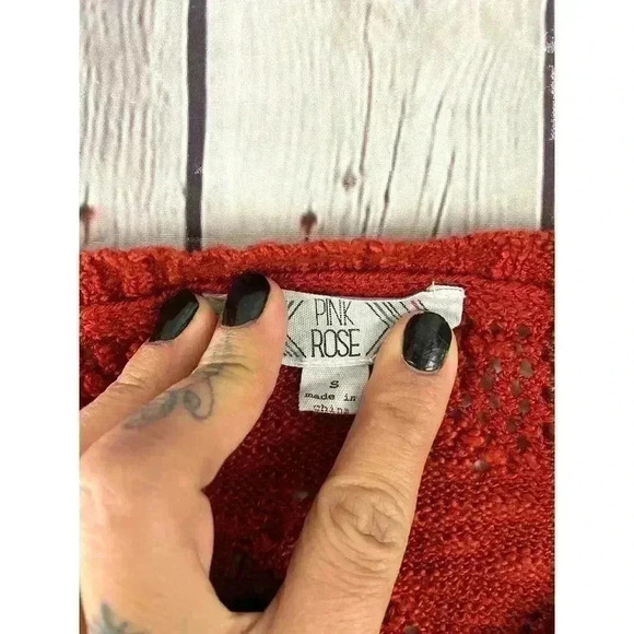 Rusty-Red Zig Zag Chevron Sweater Top SMALL 100% Acrylic Women's Pink Rose - Picture 9 of 12